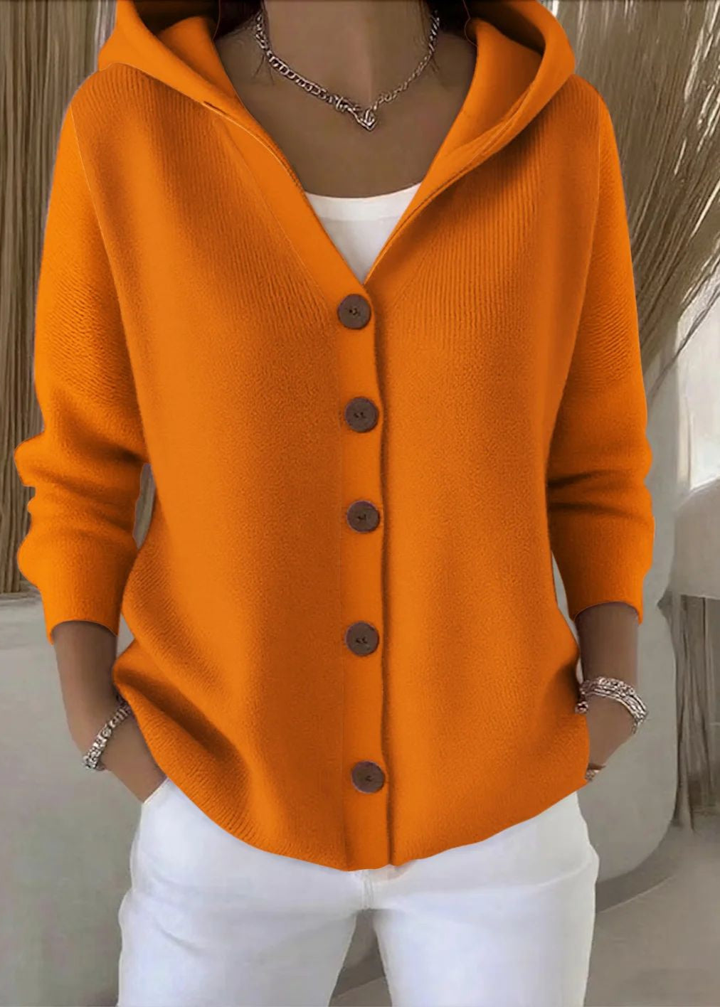 Josephine | Kvinnors Elegant Hooded Knäppt Cardigan