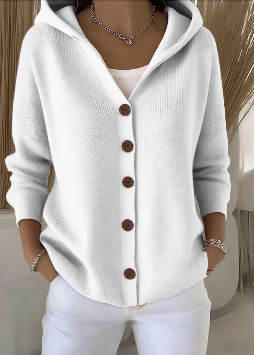 Josephine | Kvinnors Elegant Hooded Knäppt Cardigan