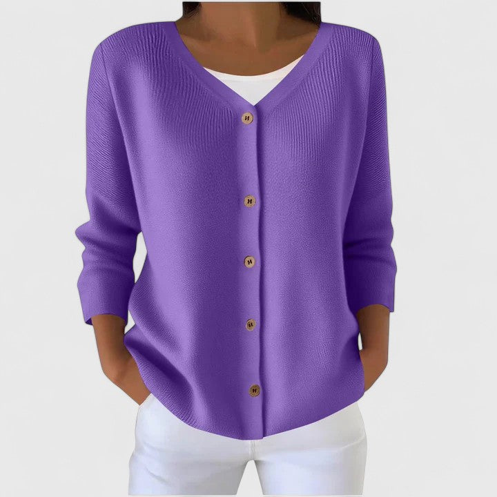 Eleanor | Kvinno Sophisticated V-Hals Knappad Kofta