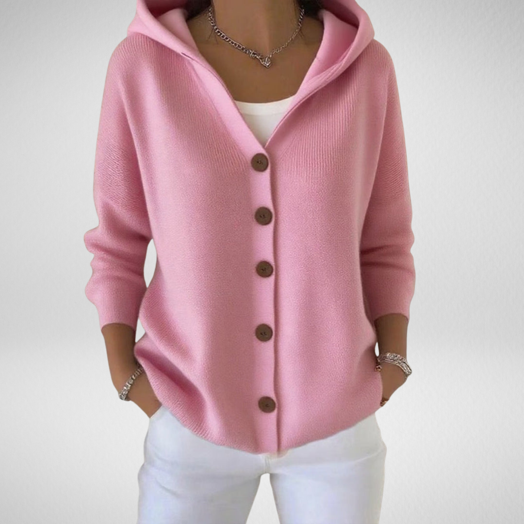 Josephine | Kvinnors Elegant Hooded Knäppt Cardigan