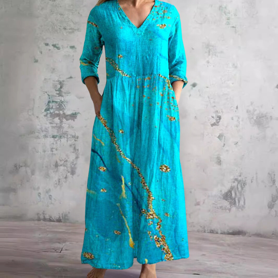 Dearyn | Summer Maxi Dress with V-Neck and Floral Pattern