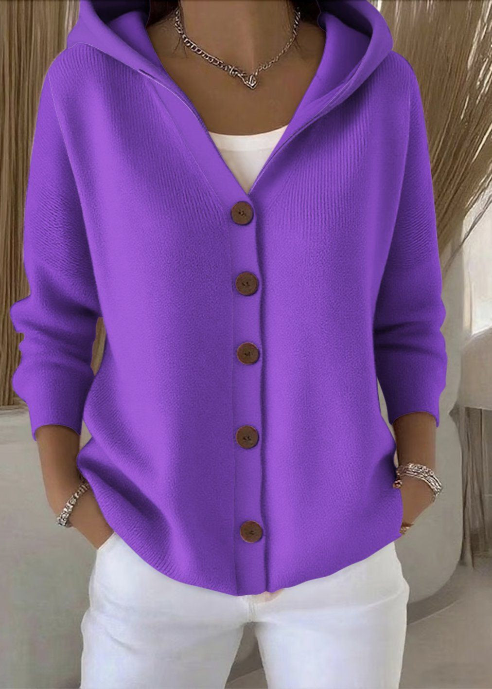 Josephine | Kvinnors Elegant Hooded Knäppt Cardigan