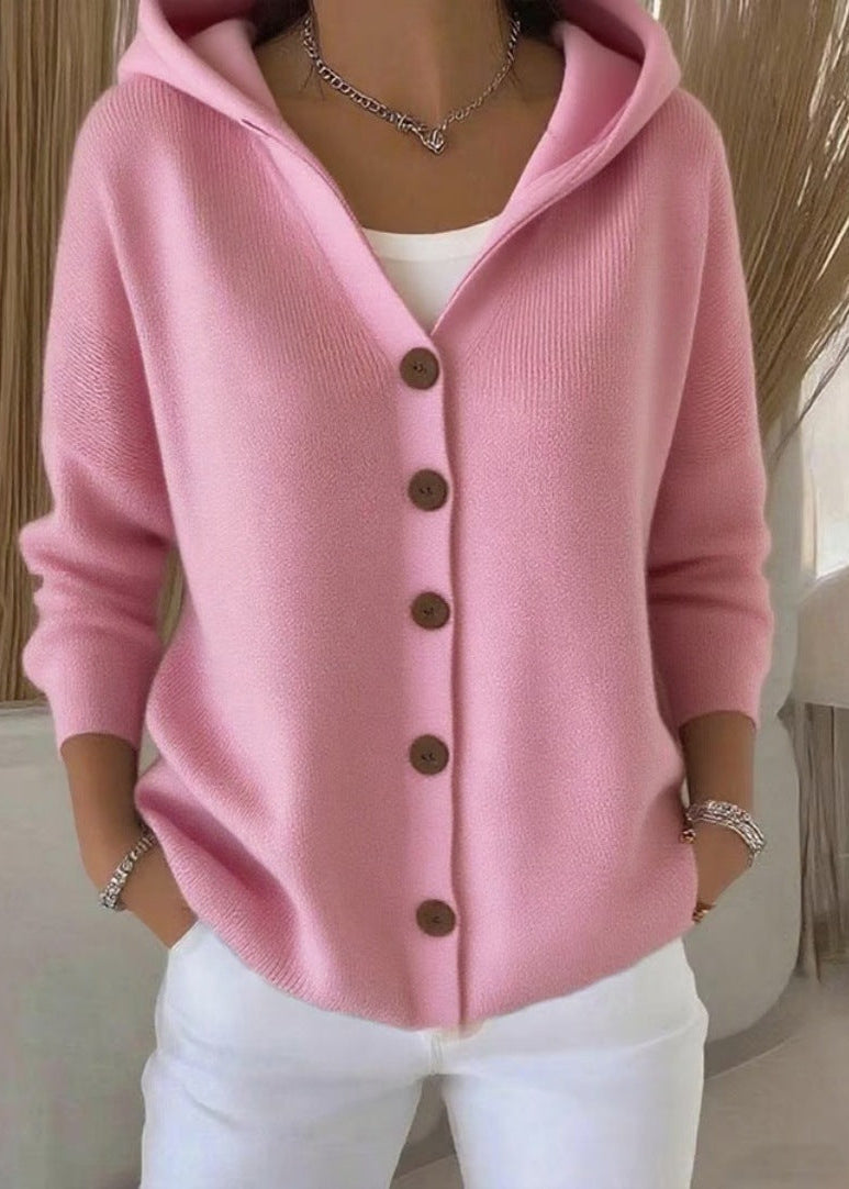 Josephine | Kvinnors Elegant Hooded Knäppt Cardigan
