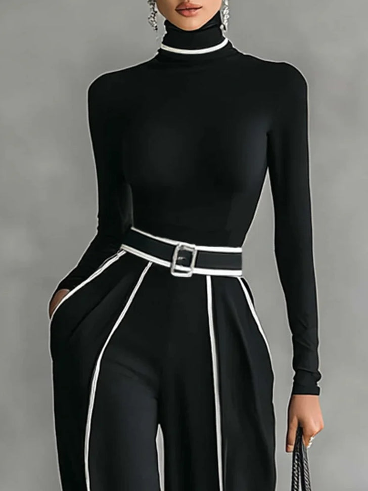 Emma | Elegant tvådelad set med hög krage och vida byxor