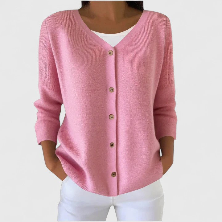 Eleanor | Kvinno Sophisticated V-Hals Knappad Kofta