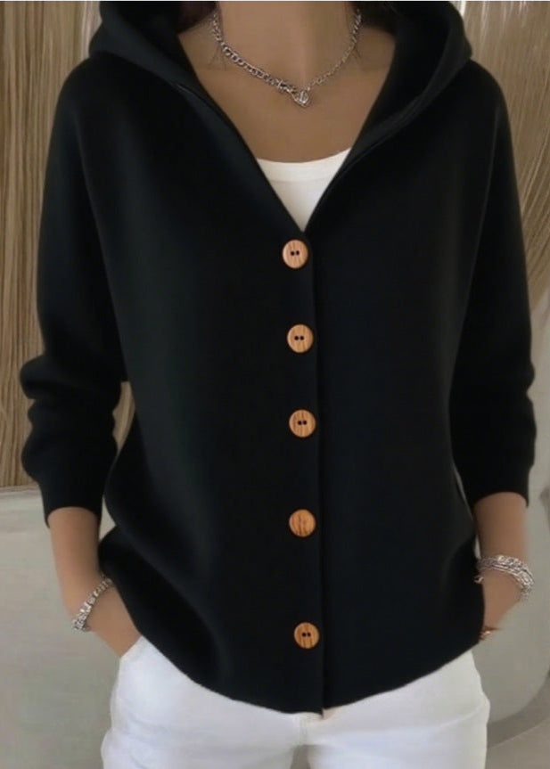 Josephine | Kvinnors Elegant Hooded Knäppt Cardigan