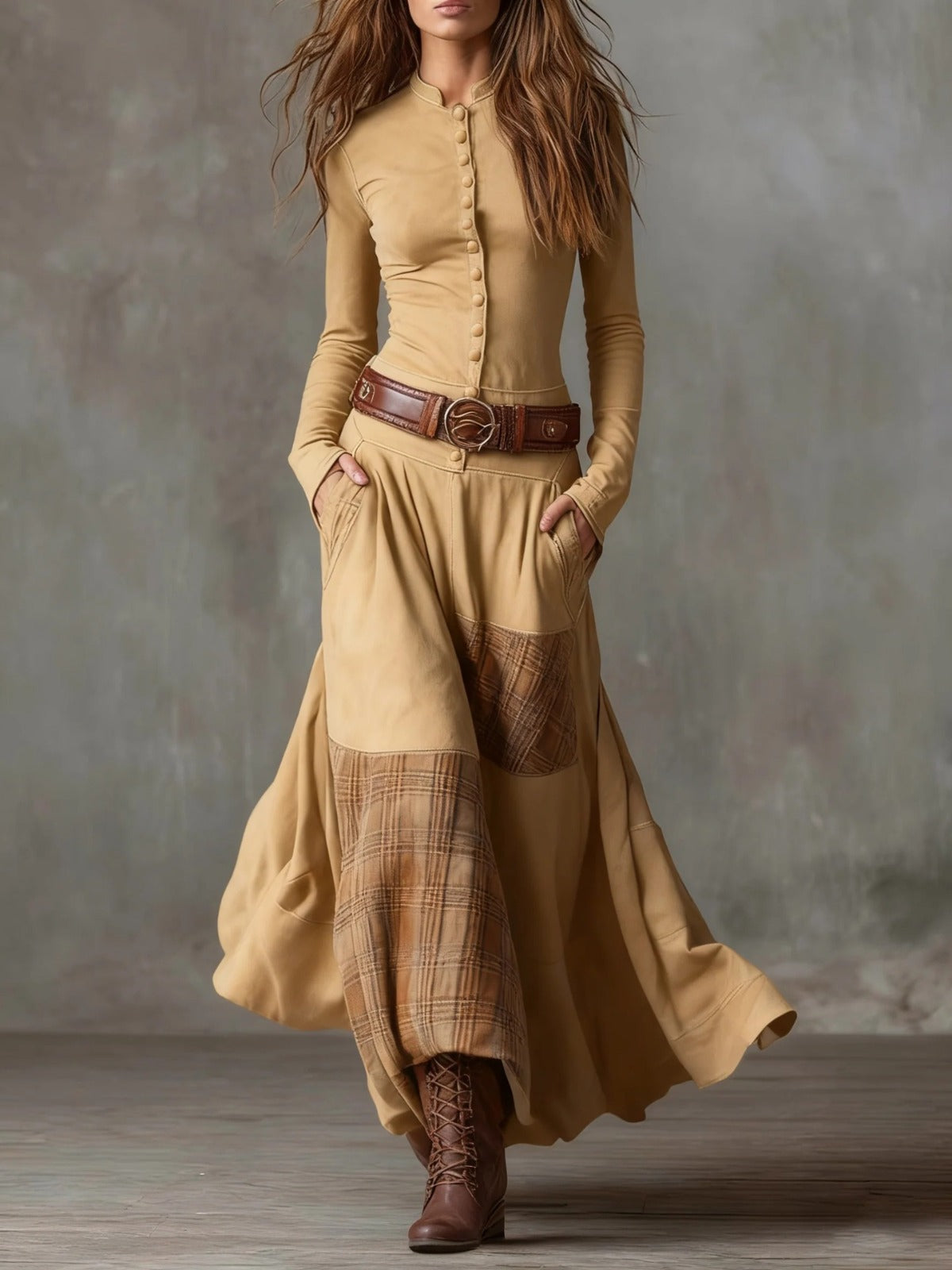 Elisa | Maxi Suede Klänning med Bälte