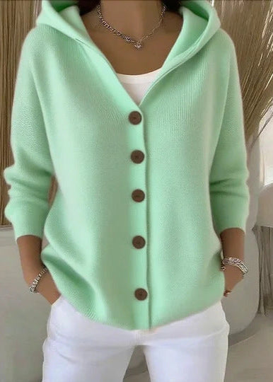 Josephine | Kvinnors Elegant Hooded Knäppt Cardigan