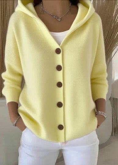 Josephine | Kvinnors Elegant Hooded Knäppt Cardigan